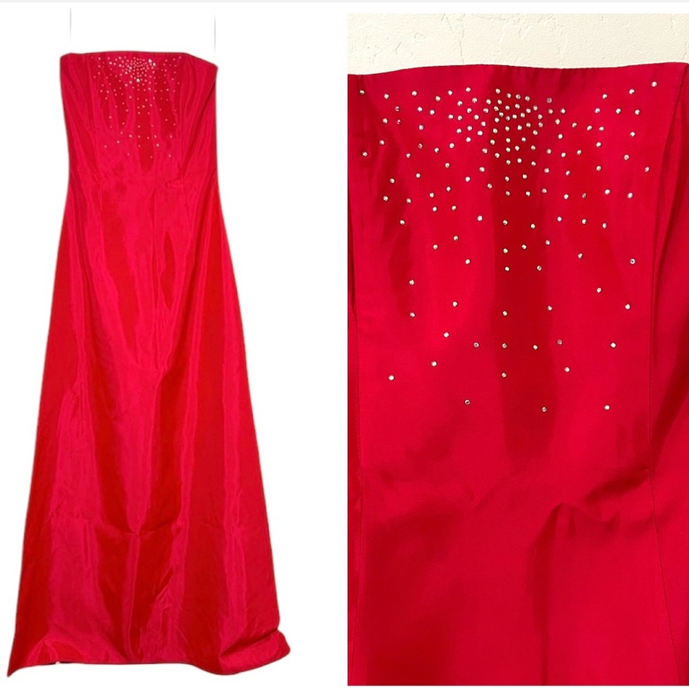 Jessica McClintock for Gunne Sax Red Strapless Formal Prom Gown Dress Si…